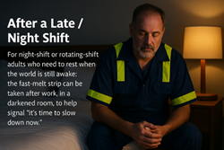 Shift worker dimming the room and using a melatonin sleep strip after work