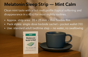 Mint calming melatonin sleep strip in single-dose pouch